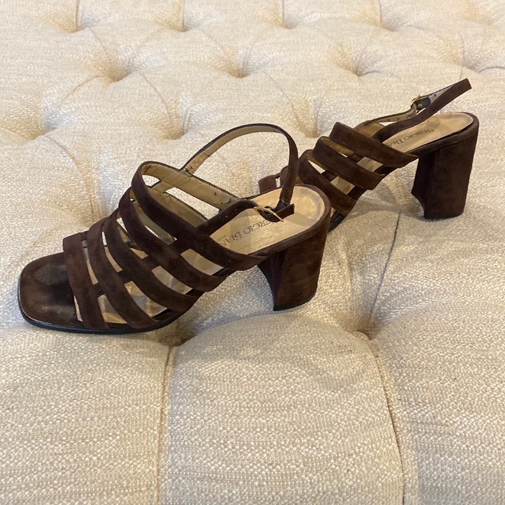 Brown Suede sandal with 3-1/4” block heel.